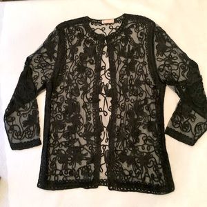 Black  Soutache Trim Mesh Kimono Cardigan XXL